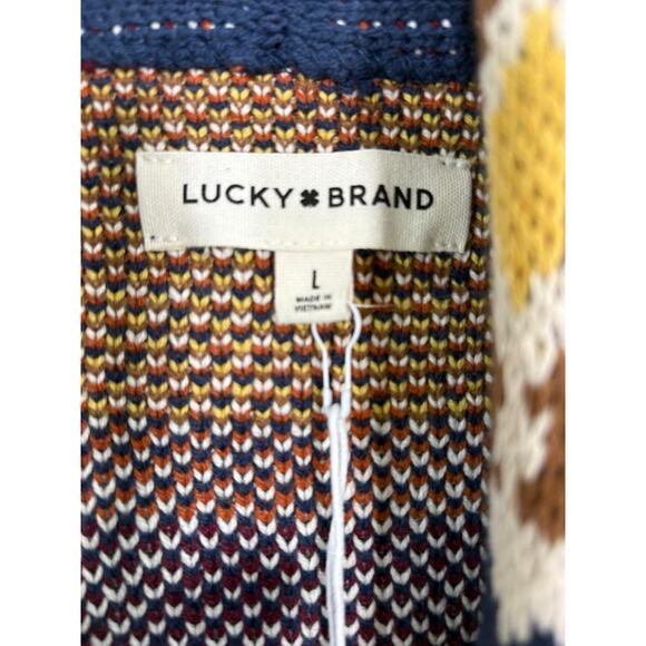 Lucky Brand Aztec Tribal Cardigan Sweater Coatigan Large Shawl Collar Southwest - Picture 11 of 11